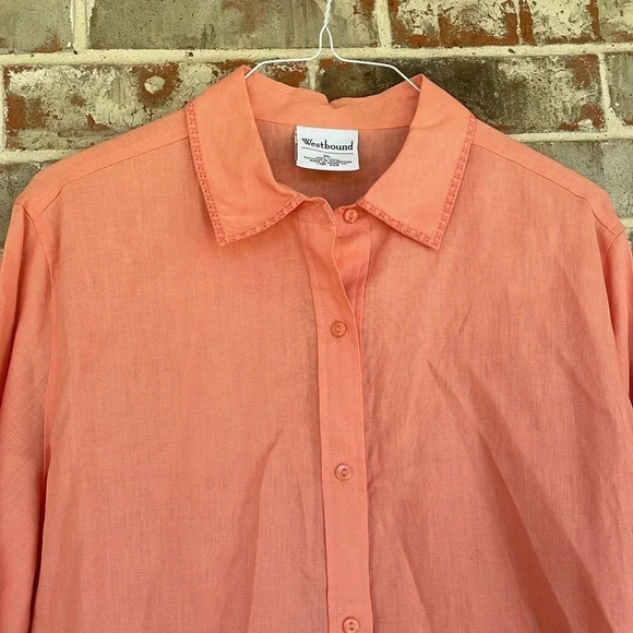 Westbound Coral 100% Linen Long Sleeved Button Down Shirt NWT - Picture 8 of 12